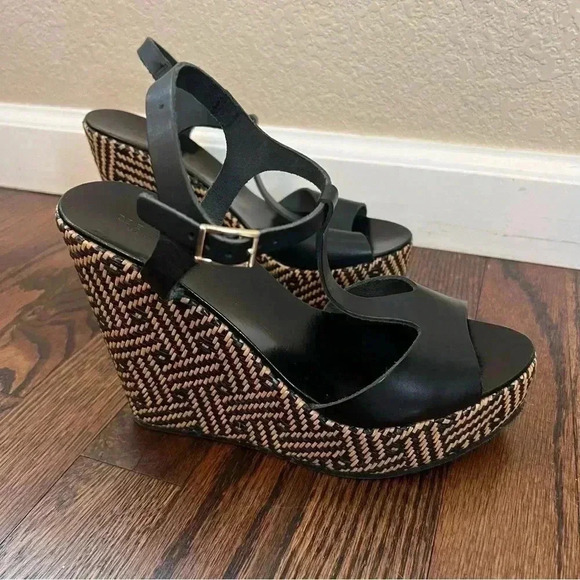 MI PIACI Heeled Sandals Peep Toe Women Size 38 US 7 Black Leather Made In Italy - Picture 12 of 16